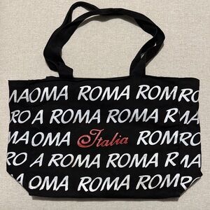Roma Italia Souvenir Cotton Tote Bag-Zip Top-Black/White/Red